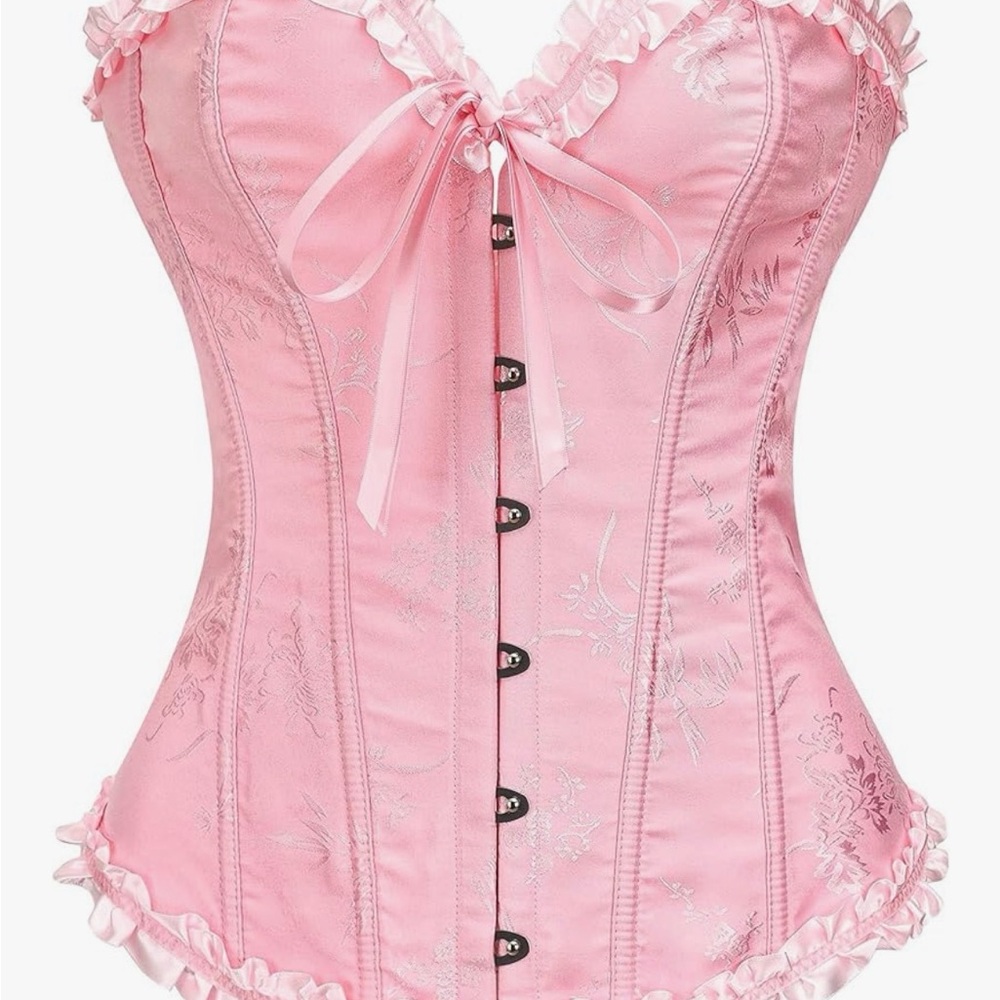 Elegant Pink Corset with Ruffle Trim
